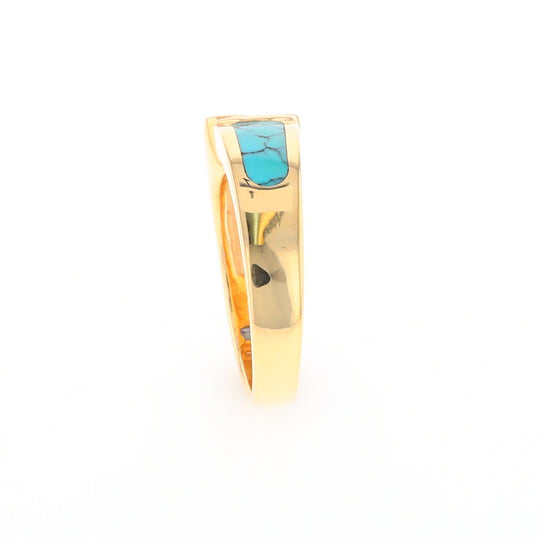 Turquoise Inlaid Ring with Sapphire and 0.23ctw Diamonds