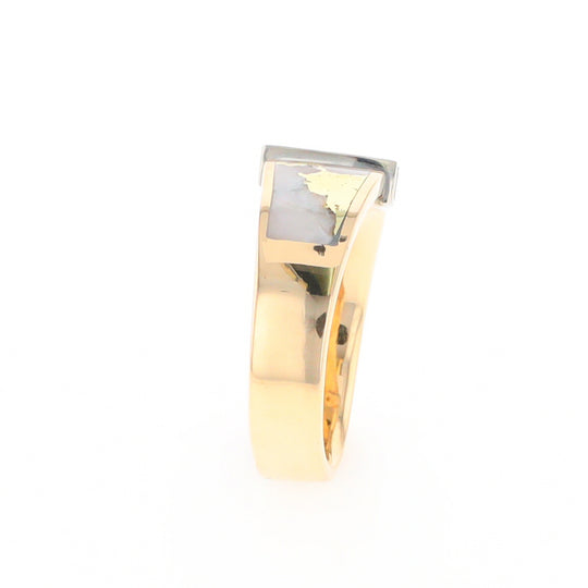 Gold Quartz Ring Double Sided Inlaid with .19ctw Round Diamonds