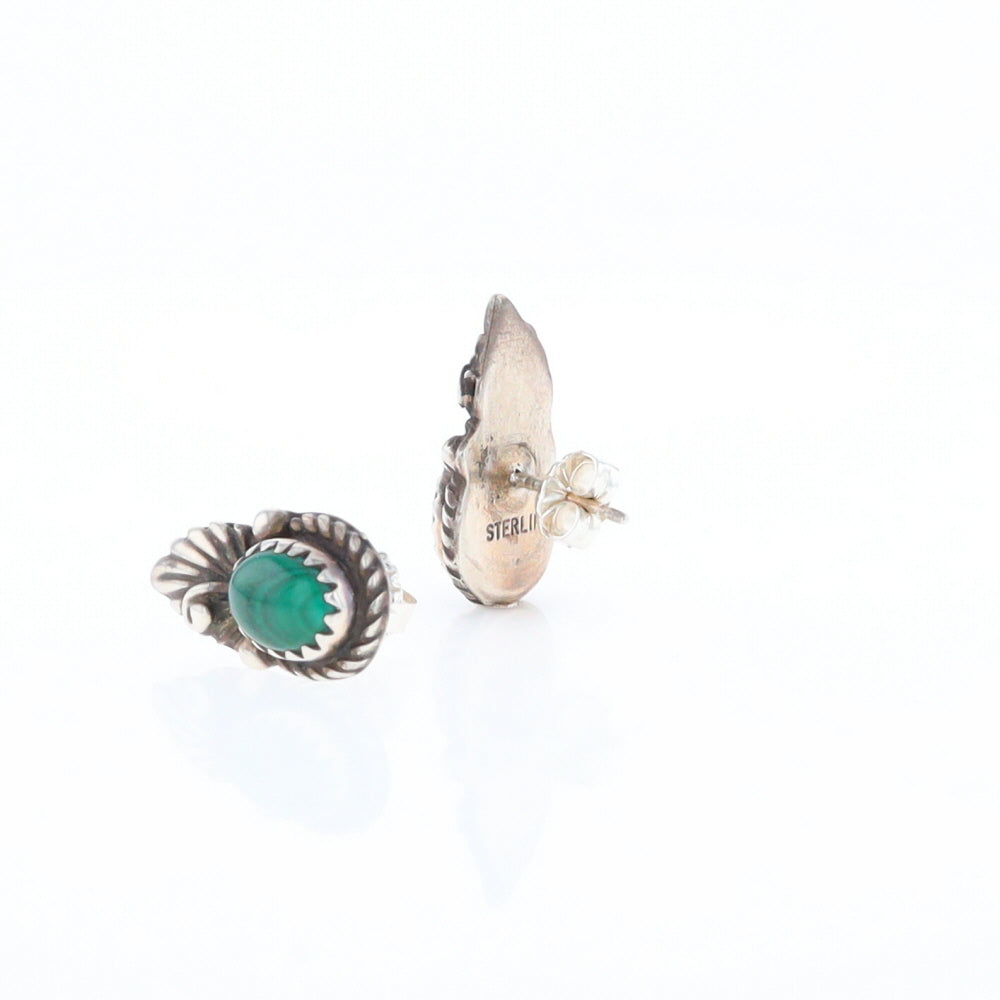 Malachite Feather Stud Earrings