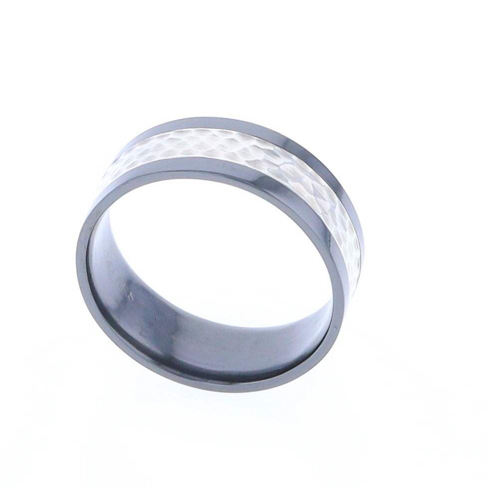 Black Zirconium Textured Silver Inlay Men's Ring