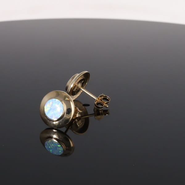 Opal Earrings Round Inlaid Design Studs
