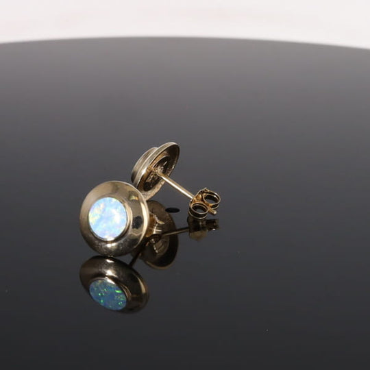 Opal Earrings Round Inlaid Design Studs