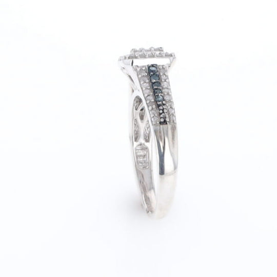 Blue & White Diamond Rectangle Cluster Ring
