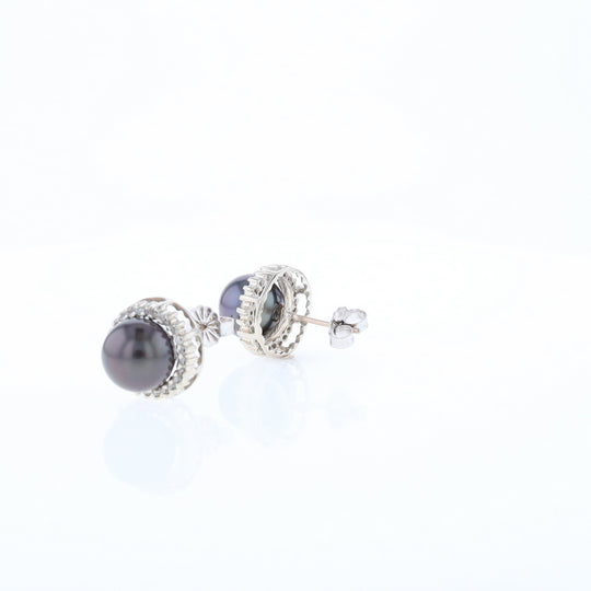 Gray Pearl Halo Studs