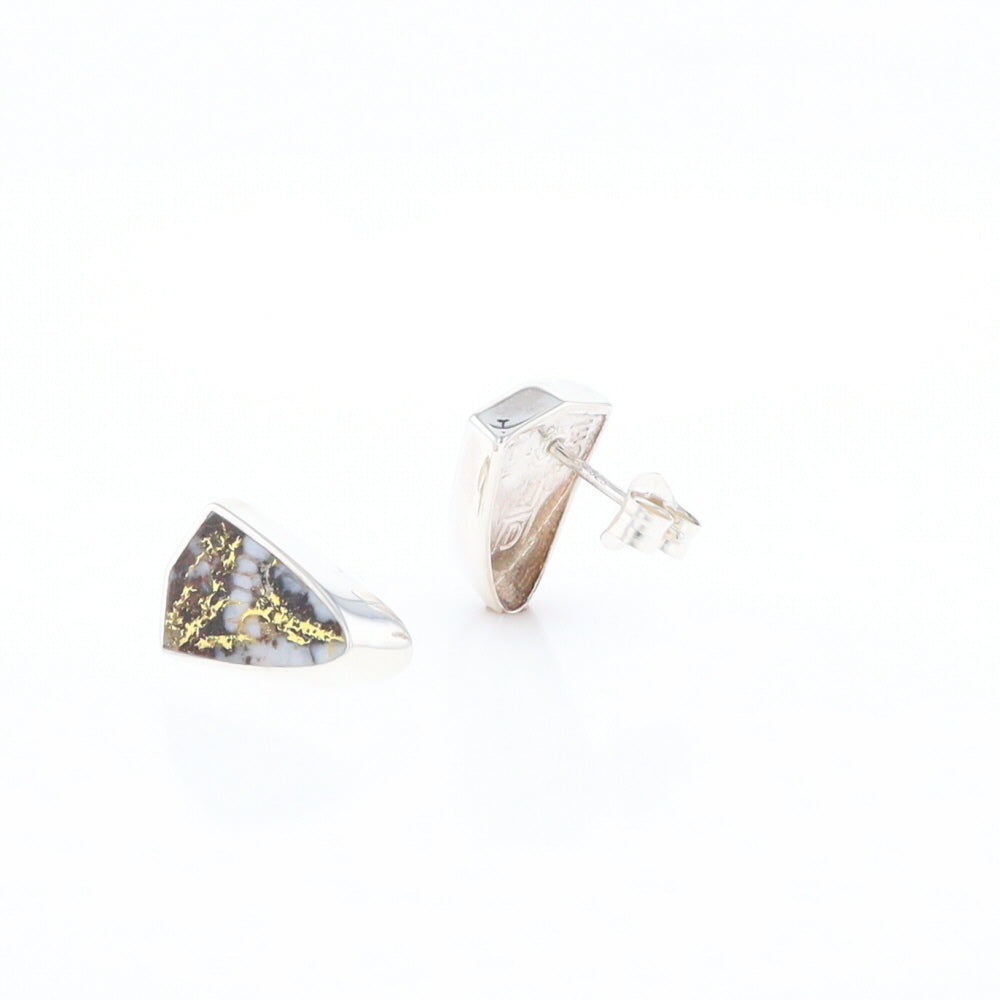 Sterling Silver Gold Quartz Inlaid Shield Stud Earrings - G3