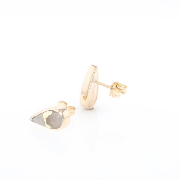 Gold Quartz Earrings Tear Drop Inlaid Studs
