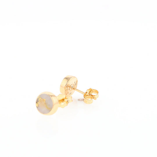 Gold Quartz Earrings Round Inlaid Studs