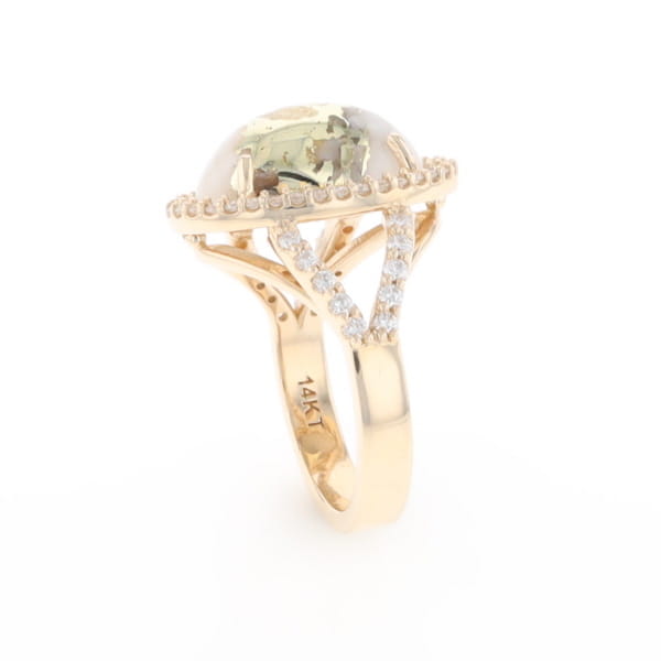 Gold Quartz Ring Oval Cabochon 0.65ctw Round Diamonds Halo