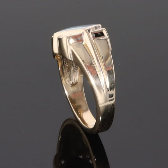 Natural Australian Opal ring diamond shape inlaid design with .16ctw round diamonds