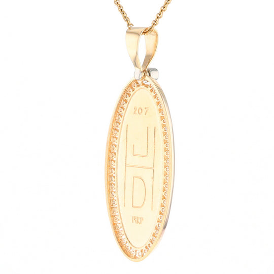 Gold Quartz Necklace 0.96ctw Halo Diamond Oval Inlaid Pendant