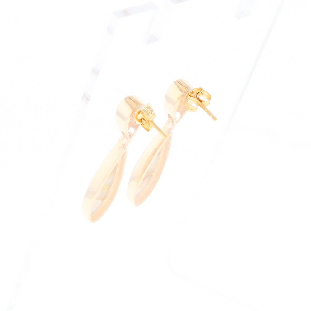 Gold Quartz Earrings Tear Drop Inlaid Design