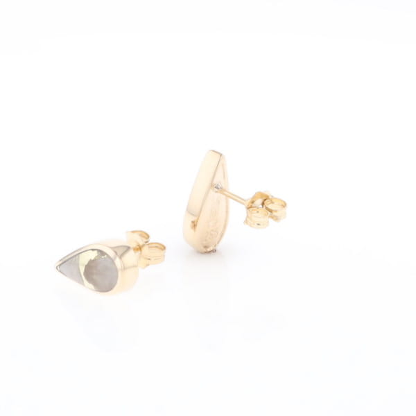 Gold Quartz Earrings Tear Drop Inlaid Studs