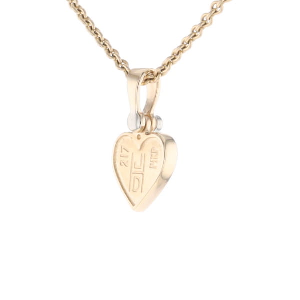 Gold Quartz Necklace Heart Inlaid Design Pendant with .02ct Diamond