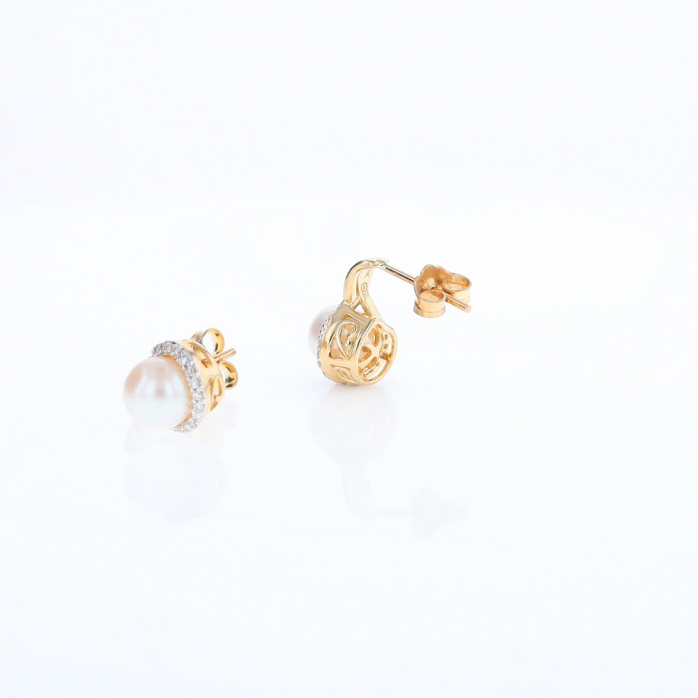 Pearl Drop Earrings with Diamond Halos