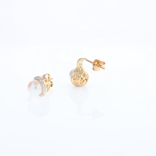 Pearl Drop Earrings with Diamond Halos
