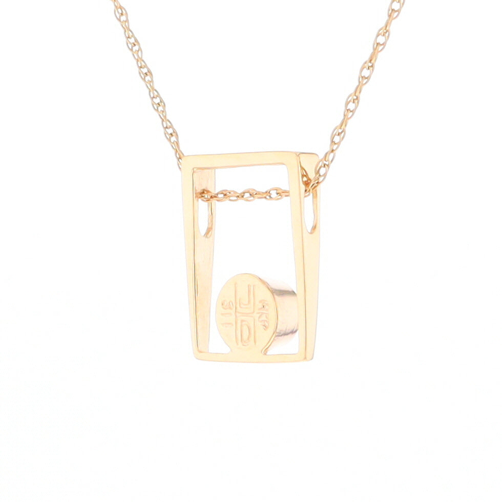 Gold Quartz Necklace Round Inlay Open Rectangle Design Pendant