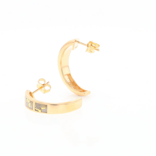 Gold Quartz Hoop Earrings 3 Section Inlaid Design