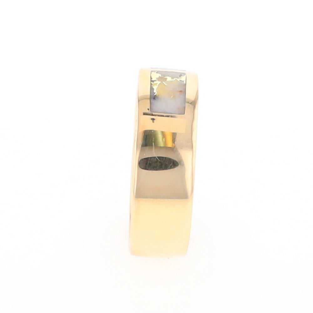 Gold Quartz Ring 3 Section Rectangle Inlaid Band with Milgrain Design