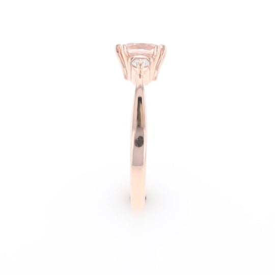 Morganite 1ct Cushion Cut  and Diamond Three Stone Engagement Ring