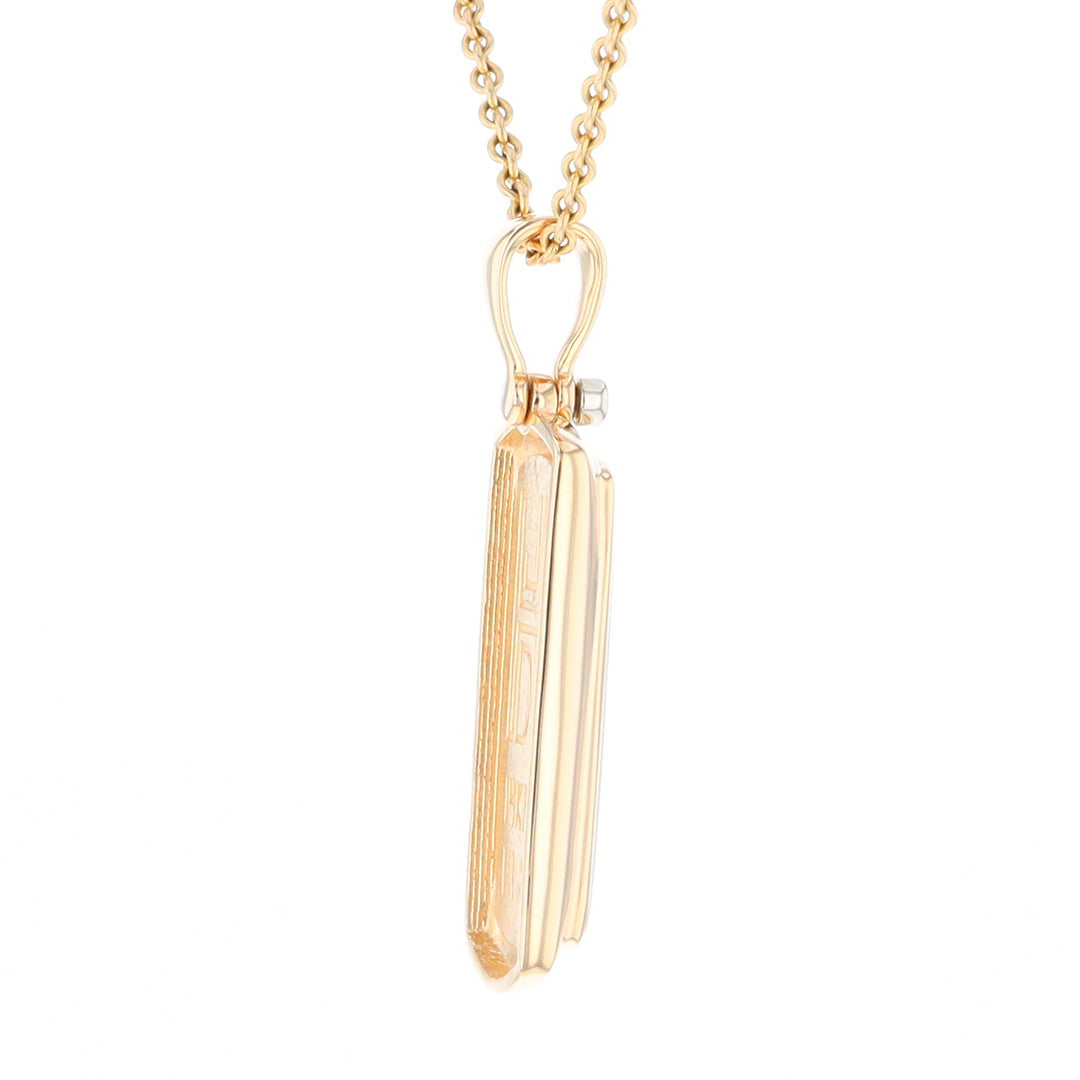 Gold Quartz Necklace Rectangle Inlaid Pendant with .02ct Diamond