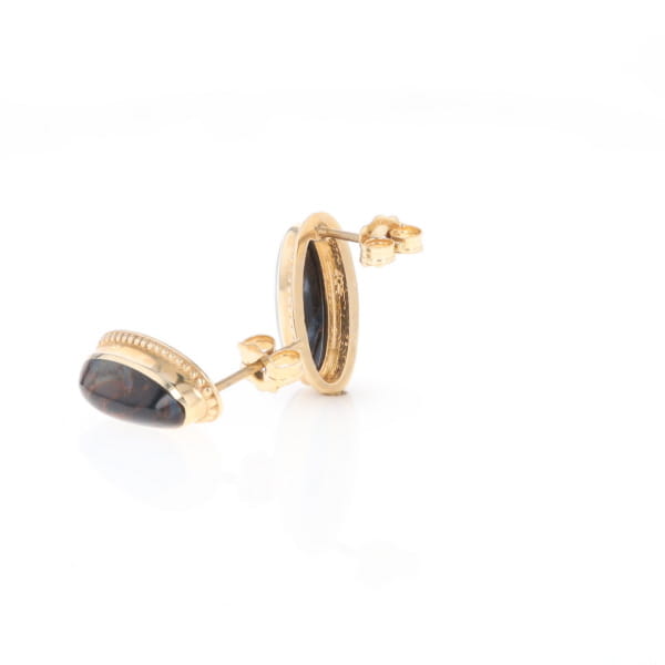 Natural pietersite oval inlaid milgrain earrings