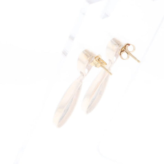 Gold Quartz Earrings Tear Drop Inlaid Design