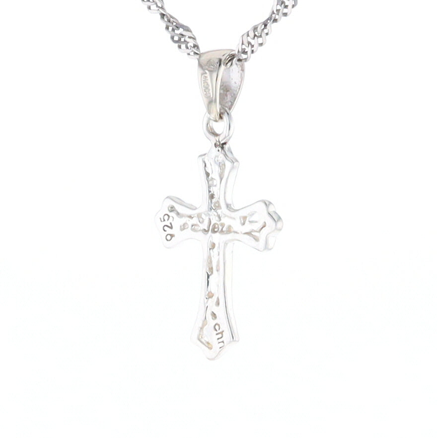 Sterling Silver Flower Cross Pendant