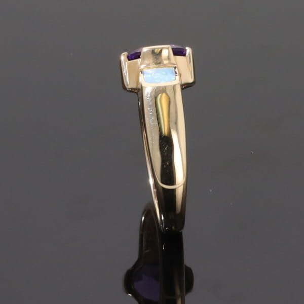 Opal Rings 2 Section Inlaid Design with Oval Amethyst Center