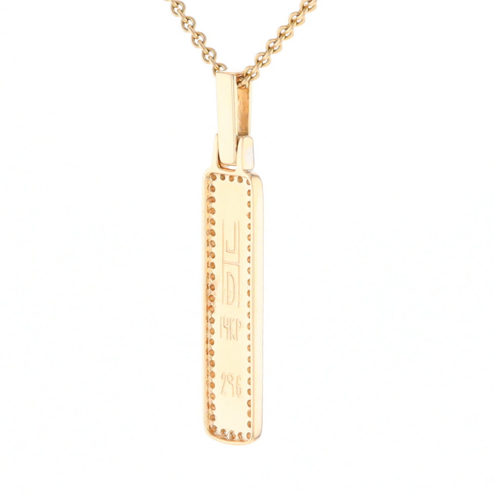 Gold Quartz Necklace, Rectangle Inlaid, .27ctw Diamond Halo Pendant