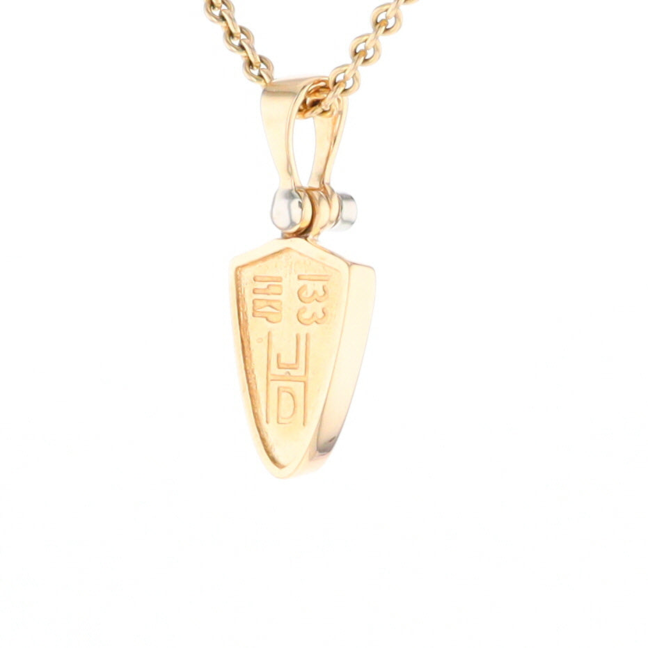 Gold Quartz Necklace Shield Shape Inlaid Pendant with .02ct Diamond