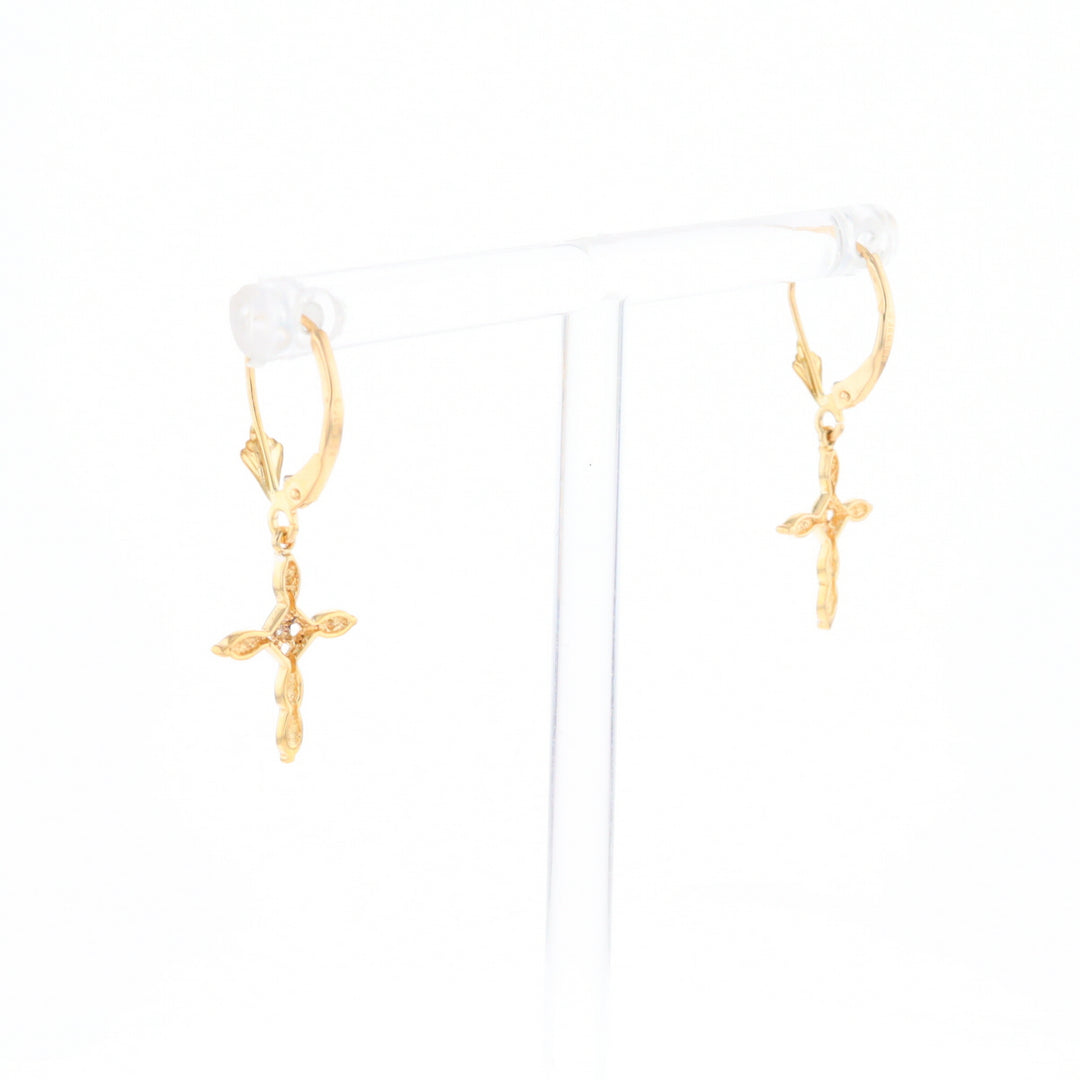 Two-Tone Diamond Cross Earrings