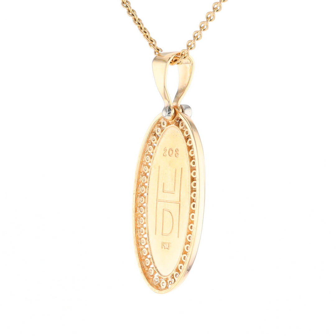 Gold Quartz Necklace .54ctw Halo Diamond Oval Inlaid Pendant