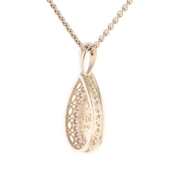 Gold Quartz Pendant Tear Drop Inlaid .42ctw Diamond Halo Design