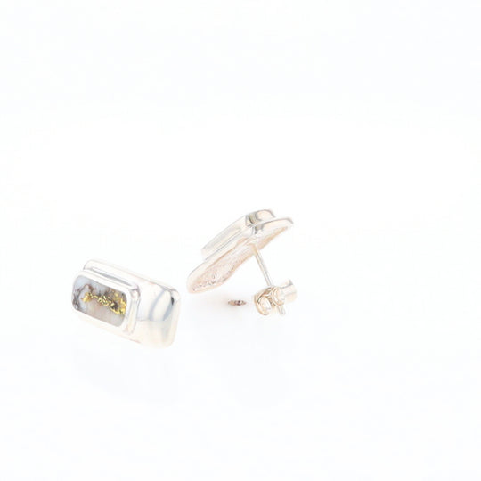 Gold Quartz Inlaid Rectangle Stud Earrings - G3