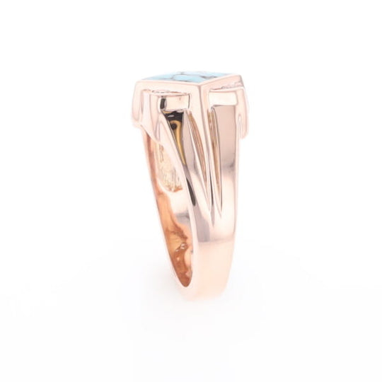 Natural Turquoise ring diamond shape inlaid design with .16ctw round diamonds