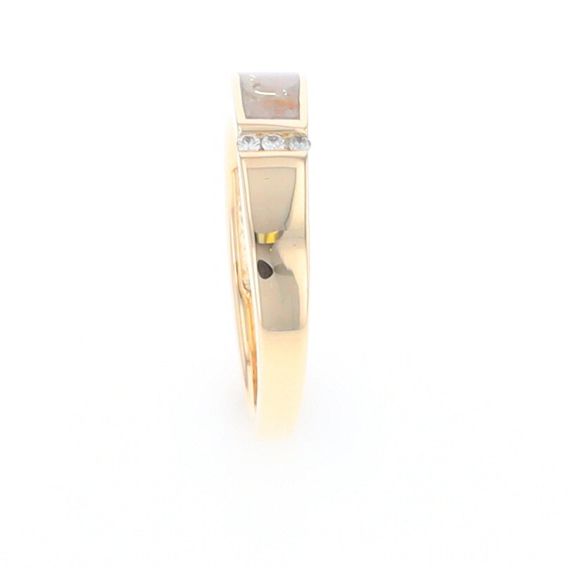 Gold Quartz Ring Double Inlaid Design with .03ctw Round Diamonds