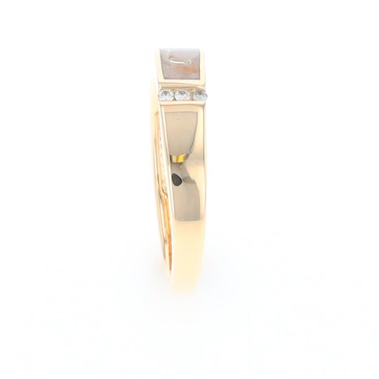 Gold Quartz Ring Double Inlaid Design with .03ctw Round Diamonds