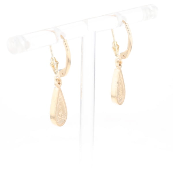 Gold Quartz Earrings Tear Drop Inlaid Lever Backs - G3