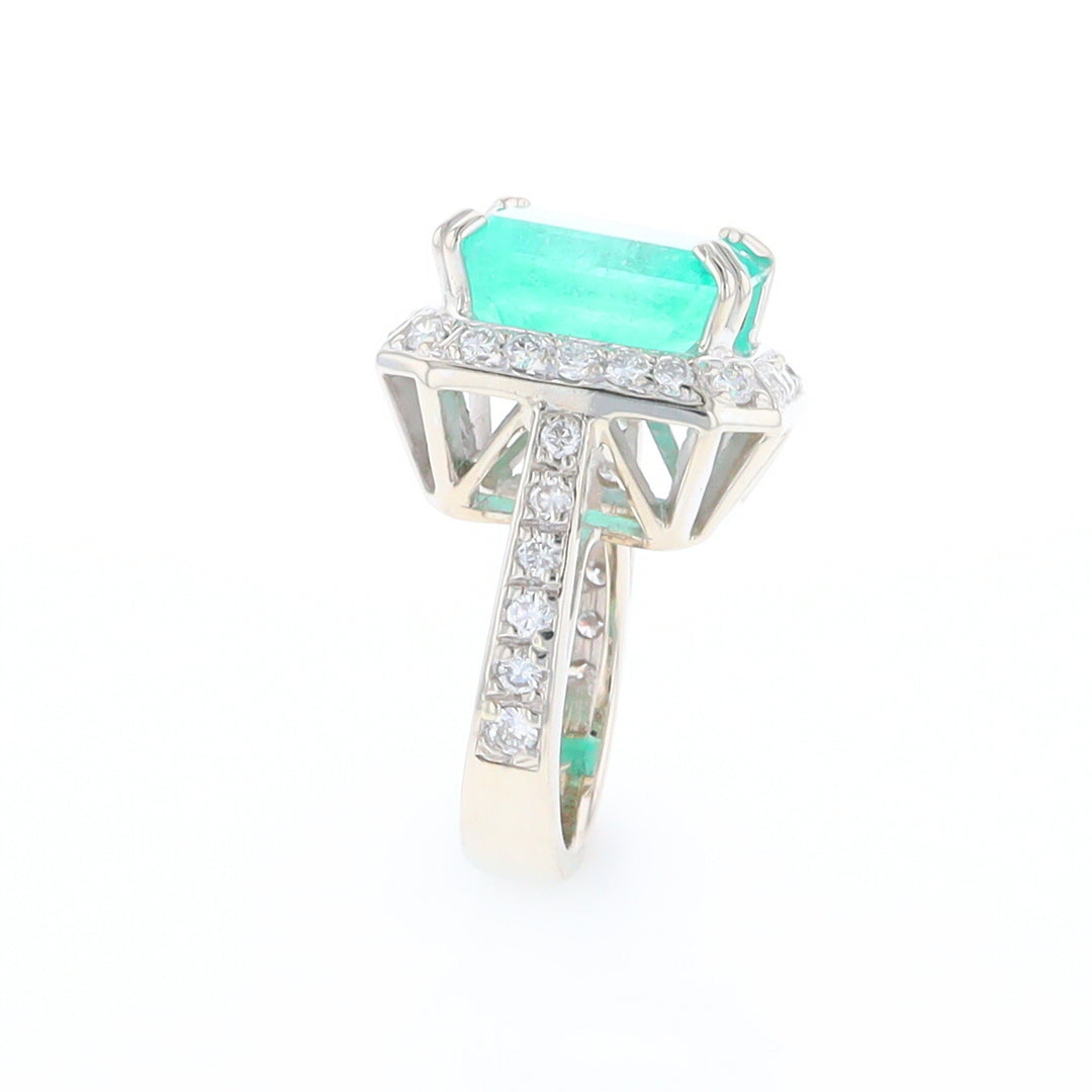 5.25ct Emerald Ring with Diamond Halo