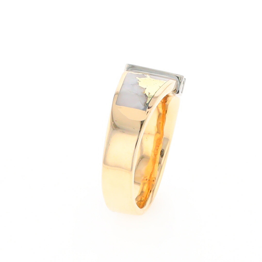 Gold Quartz Ring Double Sided Inlaid with .19ctw Round Diamonds