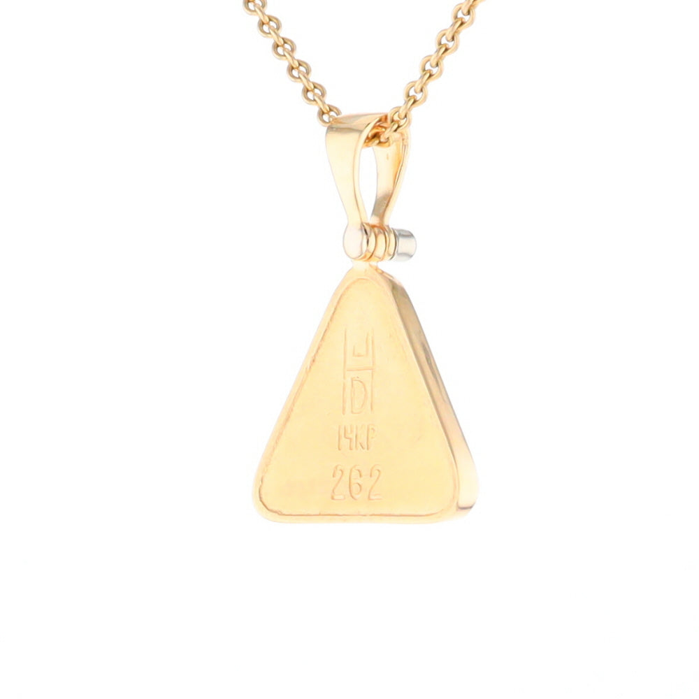 Gold Quartz Necklace Triangle Inlaid Pendant with .02ct Diamond