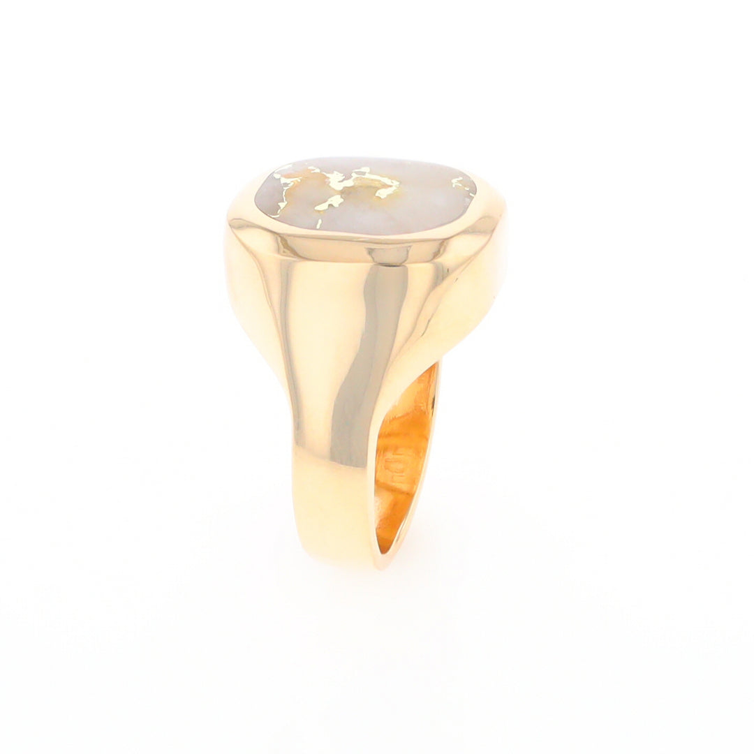 Gold Quartz Ring, Rectangle Inlaid Center