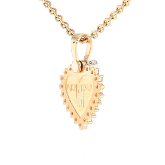 G2 Gold Quartz Pendant Heart Inlaid .21ctw Diamond Halo Design Pendant