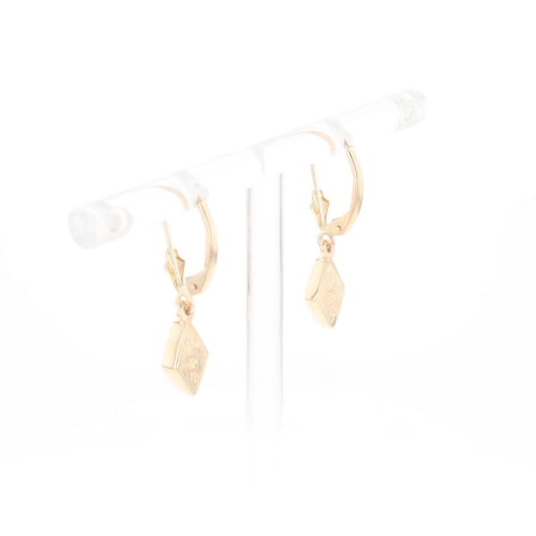 Gold Quartz Earrings Diamond Shape Inlaid Lever Backs G2