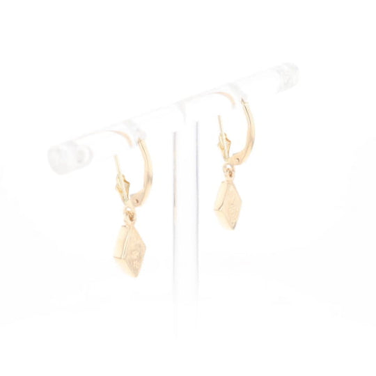 Gold Quartz Earrings Diamond Shape Inlaid Lever Backs G2