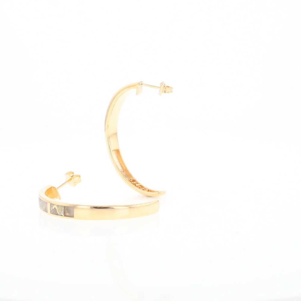 Gold Quartz Hoop Earrings 3 Section Inlaid Design G2