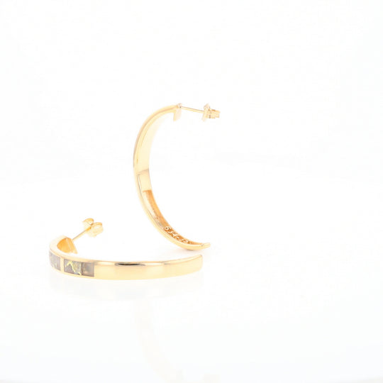 Gold Quartz Hoop Earrings 3 Section Inlaid Design G2