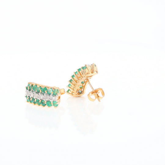 Three-Row Drop Emerald and Diamond Earrings