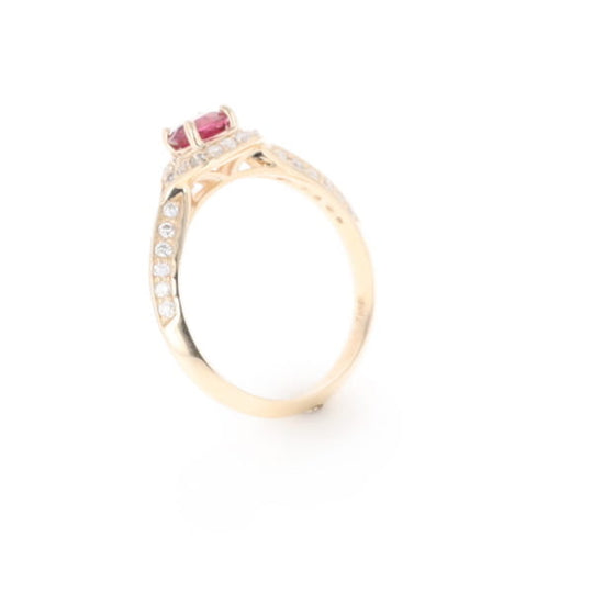 Peaked Halo Pink Tourmaline & Diamond Engagement Ring