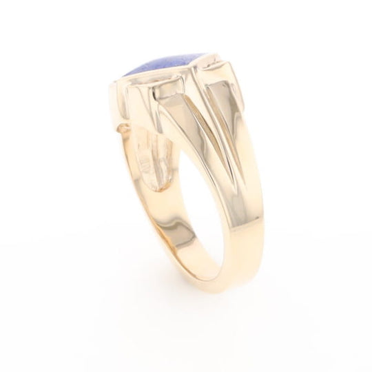 Natural Lapis ring diamond shape inlaid design with .16ctw round diamonds